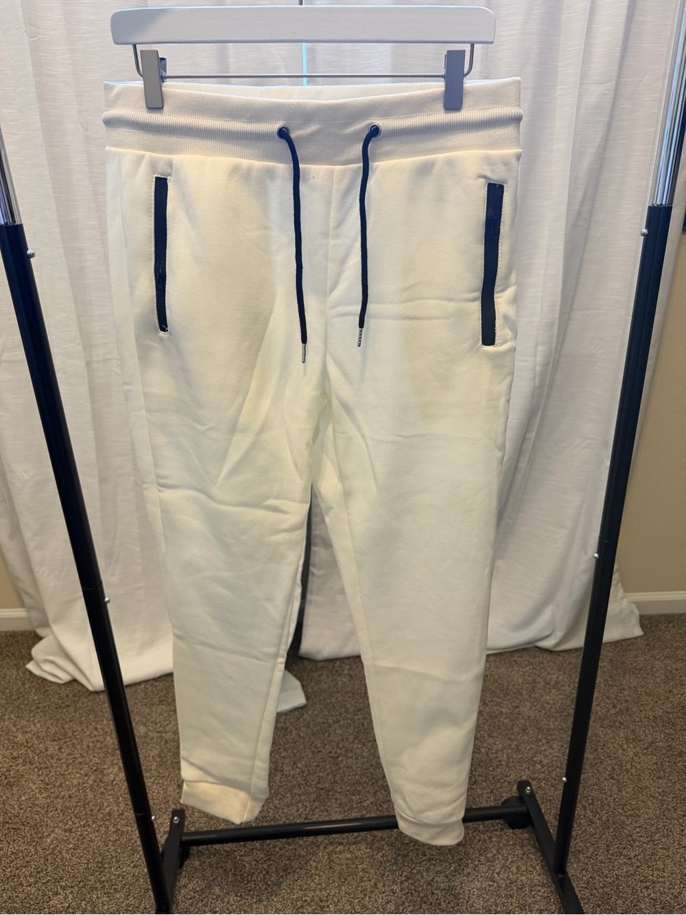 Men's White Jogger Pants with Black Trim